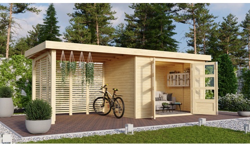 KARIBU Gartenhaus »Askola«, Holz, BxHxT: 557 x 211 x 217 cm (Außenmaße inkl. Dachüberstand) - beige