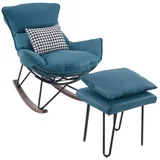 MCombo Schaukelstuhl M MCombo Sessel Schaukelsessel mit Hocker 4118, Schaukelsessel mit Hocker, Lesestuhl, Stillsessel, Swing Chair blau