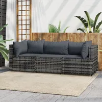 vidaXL 3-tlg. Garten-Lounge-Set mit Kissen Grau Poly Rattan