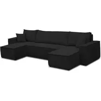 VENASI MÖBEL Hugo U-Form Ecksofa mit Schlaffunktion und Bettkasten, Sofa Eckcouch U Form Schlafsofa (Schwarz)