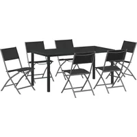vidaXL Garten Essgruppe 7 pcs Schwarz Textilene und Stahl