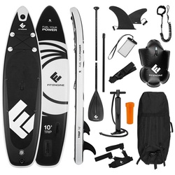 FitEngine Inflatable SUP-Board Stand Up Paddle, 305cm 110kg Board aufblasbar Stand-up Paddel schwarz