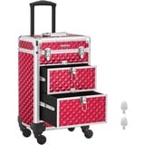 SONGMICS Kosmetikkoffer Trolley, Professionell Schminkkoffer, Friseurkoffer mit 4 Abnehmbaren Universalrollen, Oben mit 3 Etagen, Rot JHZ08RD