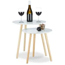 Relaxdays Beistelltische-Set rund Holz weiß, 2 St.