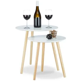 Relaxdays Beistelltische-Set rund Holz weiß, 2 St.