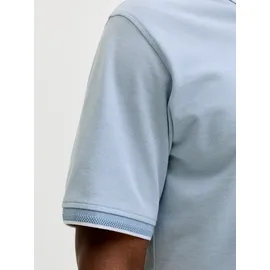 Jack & Jones PlusSize Poloshirt "JPRBLUALVES SS POLO PLS", Herren, Gr. 5XL, blau (ashley blau detail:melange), Jersey, Obermaterial: 50% Baumwolle, 50% Polyester, JACK & JONES PLUSSIZE, meliert, regular fit normal, ohne Ausschnitt, Shirts, Baumwollmischung, normal geschnitten
