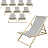 ECD Germany 10er Set Liegestuhl klappbar, Hellgrau Holz 3 Positionen, bis 120kg, Sonnenliege Gartenliege Klappstuhl
