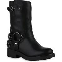 VAN HILL Damen Bikerstiefel Schnallen Trendy Schuhe Schwarz, 36