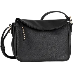 Umhängetasche GABOR "Marcella", Damen, Gr. B/H/T: 24cm x 17,5cm x 12cm, schwarz, Polyurethan, Taschen, griffiges Lederimitat in dezenten Formen mit Nieten verziertem Zipper