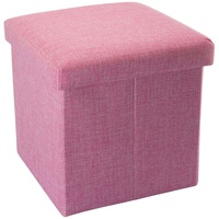 Intirilife Faltbarer Sitzhocker 30x30x30 cm in KIRSCHBLÜTEN PINK - Sitzwürfel mit Stauraum und Deckel aus Stoff in Leinen Optik