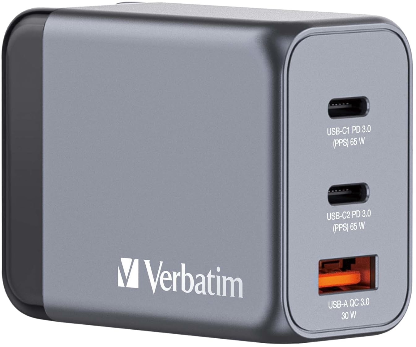 Verbatim GaN Charger 65 W, 3 Ports USB-C Ladegerät, Power Adapter mit 2 x USB-C und 1 x USB-A, Schnellladegerät als Mehrfachstecker, für Apple MacBook, Notebook, iPad, iPhone, Samsung und Co