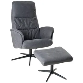 Hjort Knudsen Relaxsessel mit Hocker KALYPSO, Anthrazit - Schwarz - Mikrofaser - Metallgestell - mit Relaxfunktion