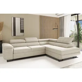 kaiser möbel Ecksofa mit schlaffunktion und bettkasten Eckcouch L-Form ATOMIC stoff Poso Rechts Beige - Beige