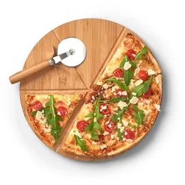 Zeller Pizzaschneidebrett Bambus 2-tlg. Ø:32 cm Beige