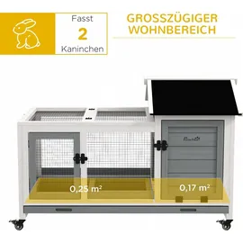 PawHut Kleintierstall mit Freilaufgehege 108 x 58 x 73,5 cm Grau