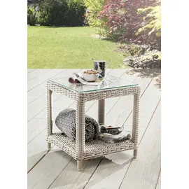 Destiny Beistelltisch Merano mit Glasplatte, Polyrattan, Vintage weiß