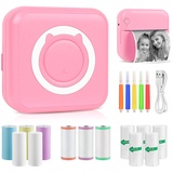 GuKKK Mini Drucker, Mobiler Fotodrucker, Tragbarer Mini Fotodrucker, Wireless Fotodrucker Thermodrucker, Smartphone Bluetooth Drucker, für Lernhilfe,Lernnotizen,Journal mit 13 Rollen Druckerpapier