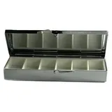 Paletti Pillendose Edelstahl Pillendose mit 6 Fächern - 8,6 x 3,2 x 1,5 cm Tablettendose silberfarben
