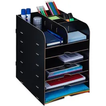 Relaxdays Schreibtisch Organizer mit Dokumentenablage 12 Fächer 34,5 x 25 x 32 cm Schwarz