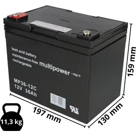 Ersatzakku für E-Scooter Rapid 2 2x Multipower 12V - 36Ah Zyklenfest AGM VRLA