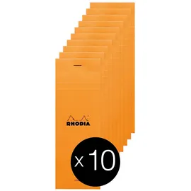 Rhodia 8600C - Packung mit 10 Notizblöcken Einkaufsblock No.8 7,4x21cm 80 Blätter liniert 80g, Orange, 1 Pack