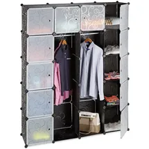 Relaxdays Kleiderschrank 10021971_46 145 x 180 x 36,5 cm Schwarz/Transparent