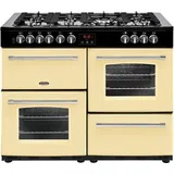 Belling Farmhouse 110 DFT Range Cooker, 110 cm breit, Backöfen und Elektrogrill, Gaskochfeld, Stauraum, creme