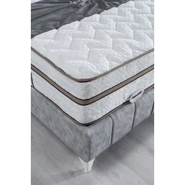 Villa Möbel LUSSAT Polsterbett 90x200 - Farbe: Grau - Set: Bettkasten-Kopfteil - Grau