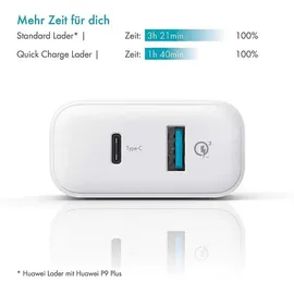 Pazzimo Ladegerät 2-Fach Qualcomm Quick Charge 3.0 USB + USB-C 6A Weiß