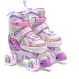 OLYSPM Rollschuhe Kinder,Kinder Rollschuhe,Rollschuhe Mädchen,4 Größen Einstellbare Rollschuhe mit 8 Blinkenden Rädern für Jungen,Mädchen,Anfänger(Violett)