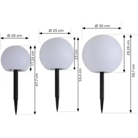 LINDBY LED-Solarlampen Lago, 3er-Set, Kugeln, Erdspieß, weiß