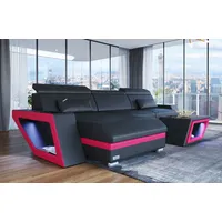Sofa Dreams Ecksofa Ledersofa Couch Catania L Form Leder Sofa, mit LED, wahlweise mit Bettfunktion als Schlafsofa, Designersofa schwarz