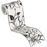 A.S. Création awallo selbstklebende Bordüre floral jung 5,00 m x 0,13 m metallic schwarz weiß Made in Germany 346629 3466-29