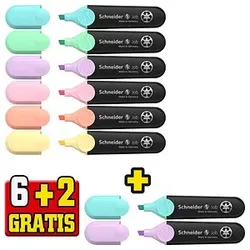 6 + 2 GRATIS: Schneider Job Textmarker farbsortiert, 6 St. + GRATIS 2 St.