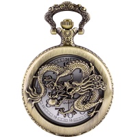 Lucky Dragon Taschenuhr Bronze geprägt Big Dragon klassisch langlebig Taschenuhr mit Kette, Dragon-a