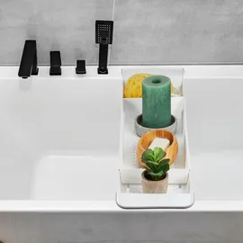 Relaxdays Badewannenablage, ausziehbar 55,5–78 cm, Kunststoff, Wasserablauflöcher, rutschsicher, Badewannenbrett, weiß
