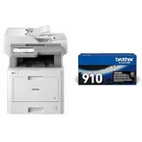 Brother MFC-L9570CDW Professionelles 4-in-1 Farblaser-Multifunktionsgerät (31 Seiten/Min., Drucker, Scanner, Kopierer, Fax) weiß/grau + TN-910BK Original Ultra-Jumbo-Tonerkassette, schwarz