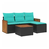 vidaXL 5-teiliges Gartensofa-Set mit Kissen, schwarzes Polyrattan - Schwarz