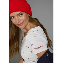 KangaROOS T-Shirt KANGAROOS, Damen, Gr. 36/38, weiß, Rippware, Obermaterial: 100% Baumwolle, bedruckt, sehr figurbetont hüftbedeckend, Rundhals, eingesetzt Rippbündchen, Shirts T-Shirt, kurzärmelig, sehr figurbetont und hüftbedeckend
