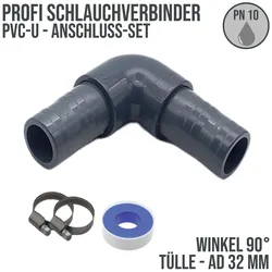 32 mm PVC PROFI Winkel 90° Schlauch Verbinder Stutzen Tülle Pool Teich Garten - ...