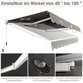 Costway Markise mit Sonnenschutz 200 x 250 cm grau