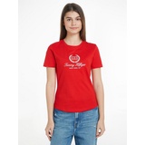 Tommy Hilfiger T-Shirt »SLIM FLAG SCRIPT TEE SS«, mit Logodruck auf der Brust, rot