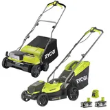 RYOBI Garten Combo-Set ONE+ mit Akku-Rasenmäher, Akku-Vertikutierer, Ladegerät, 2X 4,0 Ah Akkus