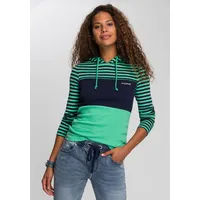 KangaROOS Kapuzenshirt Langarm, sehr figurbetont, mit Colourblocking-Optik Gr. 44/46 (L), grün-marine-gestreift, , 56002104-44