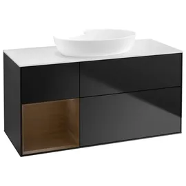 Villeroy & Boch Finion Waschtischunterschrank GA61GNPD 120cm, Abdeckplatte white matt, Emotion, Regale Walnut Veneer, Black matt lacquer