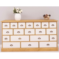 Casa Padrino Landhausstil Kommode Naturfarben / Weiß 180 x 48 x H. 95 cm - Massivholz Schrank mit 19 Schubladen - Landhausstil Möbel - Möbel im Landhausstil - Landhausstil Einrichtung