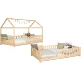 MID.YOU Hausbett, Natur, Holz, Birke,Kiefer, Schichtholz,massiv, Höhe ca. 20 cm, 140x200 cm, bodentiefer Einstieg, Kinder- & Jugendzimmer, Kinderbetten, Hausbetten