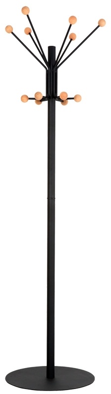 PROREGAL Garderobenständer mit schwerem Standfuß & Holzknöüfen | Höhe 180cm | Schwarz