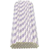 Haobase 50 Stück Papier Trinkhalme, biologisch abbaubare Papier Strohhalme zum Trinken Cocktail, Kaffee, kalte Getränke (Streifen-Muster) (White/Light Purple Stripes)