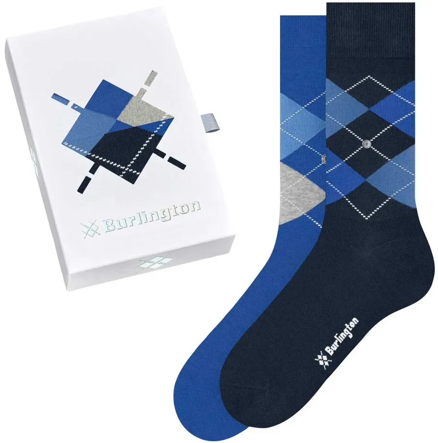 Burlington Herren Socken, 2er Pack - Geschenk-Set, Argyle, Raute, Onesize, 40-46 Dunkelblau/Blau 40-46